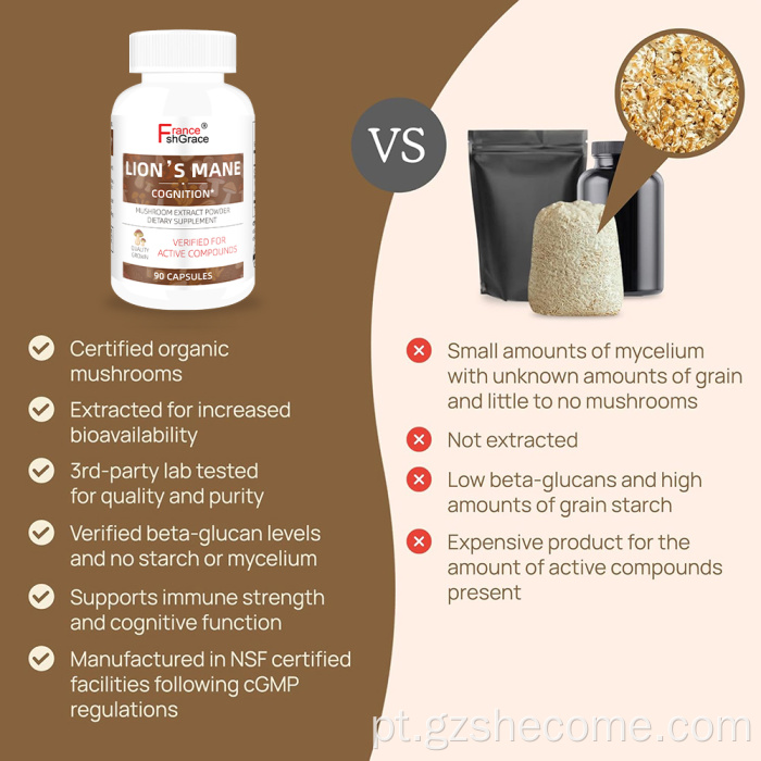 Shecome Lions Mane Capsules Suporte ao foco cognitivo